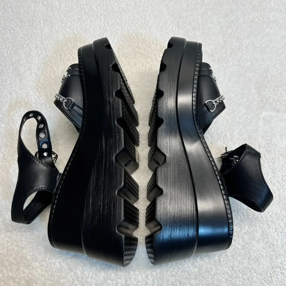 Womens Gothic Sandal Wedges Heart Chain Alternative Shoes Size 10